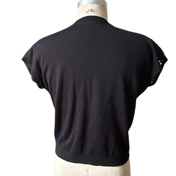 y2k August Silk Short Sleeve Lace Cardigan Sweater in Black Size Small - Picture 2 of 6